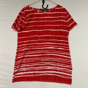 Travelers by Chico's Red White Striped Pleated Short Sleeve‎ Top Size Small